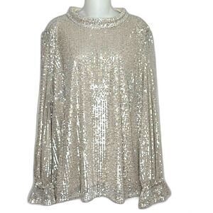 LANE BRYANT CHAMPAGNE TAUPE SEQUIN LONG SLEEVE TOP KEY HOLE BACK PLUS SIZE 26